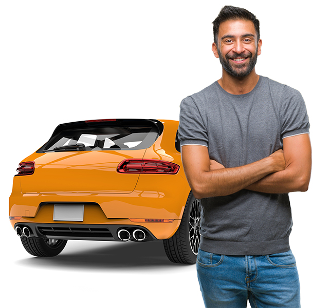 Latino man in front of shared Getaround® car